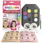 Snazaroo Unicorns & Butterflies Face Painting Palette Kit for Kids & Adults, 8 Colours, 13pcs, Stencils, Brush, Sponge, Guide, Water Based, Easily Washable, Non-Toxic, Makeup, Body Painting & Parties