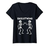 Womens Skeletwins Matching Halloween Twins Funny Skeletons Boy Girl V-Neck T-Shirt