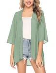 Irevial​​ Cardigan D'été Femme Manches 3/4 Boléro élégant en Mousseline de Soie Kimono Cache-maillots et sarongs Châle Chic pour Femme Gris Vert,XL