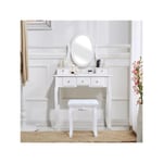 Coiffeuse avec LED Miroir Style Moderne Table de maquillage et tabouret,Miroir ovale, avec simple 5 tiroirs