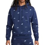 NIKE FB7434-410 M NK CLUB+ BB PO HOODIE AOP Sweatshirt Men's MIDNIGHT NAVY/ASHEN SLATE Size 3XL