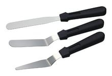 KitchenCraft Cake Spatula Set with 3 Small Stainless Steel Palette Knives for Baking, Silver / Black