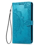 KERUN Case for Motorola Moto G50 Wallet PU/TPU Leather Phone Cover, Embossed Datura Flowers Case with [Card Slots] [Kickstand] [Magnetic Closure] Shock-Absorbent Bumper. Blue