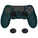 PlayVital Housse en Silicone pour PS4 Pro Slim Manette,Coque de Protection avec Capuchon Joystick pour PS4-Vert(Guardian Edition)