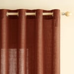 EMEMA Rideaux en Lin Transparents avec Oeillets Rideau Voilages de Fenêtre Lin Décorative Voile de Fenêtre Draperie Intérieur Elegant Vintage pour Salon Bureau 2 Panneaux 140x260 cm Rouge Brique