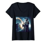 Womens Fantasy Cute City Music Man V-Neck T-Shirt