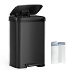 SONGMICS Kitchen Bin, 13 Gallon (50 L) Rubbish Bin, Metal Waste Pedal Bin with Lid, Tall and Large, Black LTB530B5002