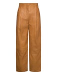 D1. Pleated Leather Pants Bottoms Trousers Leather Leggings-Byxor Brown GANT