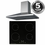 SIA 60cm Black 4 Zone Touch Control Induction Hob & Stainless Steel Cooker Hood