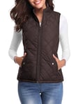 fuinloth Manteaux Sans Manches Femme, Léger Col Roulé Doudoune Zippé Veste Hiver Gilet Chocolat S