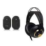 JBL 1 Series 104 Compact Desktop Speakers, Powered Reference Monitors - Bluetooth enabled (sold as pair) + AKG K240 STUDIO Professional Semi-Open, Over-Ear Headphones Black