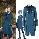 Ny svart Butler Kuroshitsuji Ciel Phantomhive Cosplay Kostym Aldult Aristocrat Blå Dubbelknäppt Lapel Uniform Set Och Peruker man XL