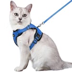 rabbitgoo Harnais Chat Anti évasion avec Laisse Bleu M, Harnais Chaton Petit Chien Réglable, Collier Harnais et Laisses pour Chat Refléchissant Attache Dessus Gilet Respirant pour Lapin Chat Chiot