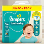 68 x Pampers Baby-Dry Nappies Size 5+ Jumbo+ with 3 Air Channels, up to 12 Hours