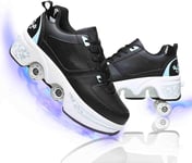 Patins À roulettes Roues Réglables Déformation Chaussures À roulettes Double Usage Walking Skates Chaussures De Sport De Plein Air pour Adultes Interrupteur De Sécurité,Black Blue,38