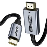 BENFEI Câble USB C vers HDMI 2.1 (8K@60Hz, 4K@240Hz, 1.8M, coque aluminium, tresse nylon) Compatible avec iPhone 16/15 Pro/Max, MacBook Pro/Air 2023, iPad Pro, Surface Book 2 En savoir plus