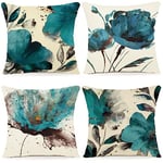 ZWJD Lot de 4 Housse Coussin 50x50 Florale Peinture à l'aquarelle Housses de Coussin Décoratives en Coton Lin Taie Oreiller de Canapé Housse De Coussincarré pour Lit Voiture De La Maison Canapé