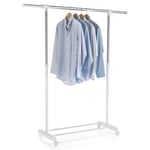 Portant à vêtements sala en métal chromé et blanc, penderie simple sur roulettes avec 1 barre extensible hauteur réglable - Blanc, Chromé/Blanc