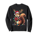 Funny Christmas Squirrel Lights Reindeer Antlers Christmas Sweatshirt