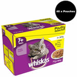 48 X 100g Whiskas 7+ Senior Wet Cat Food Pouches Mixed Poultry In Jelly