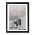 Cow At The Rivers Edge By Hashimoto Gaho Asian Japanese Framed Wall Art Print, Ready to Hang Picture for Living Room Bedroom Home Office Décor, Black A2 (64 x 46 cm)