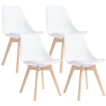 Lot de 4 chaises - Blanc - Chaise Scandinave - Pieds en bois (4 chaises dans un colis)