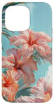 iPhone 14 Pro Max Palm Tree Hibiscus Sunset on the Beach Light Blue Case