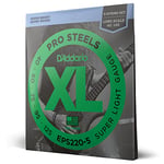 D'Addario XL ProSteels Bass Guitar Strings - EPS220-5 - 5 String - Long Scale - Super Light, 40-125