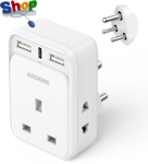 UK  to  India  Plug  Adapter ,  Grounded  UK  to  India  Travel  Adapter  with