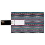 32G USB Flash Drives Credit Card Shape Striped Memory Stick Bank Card Style Native American Ethnic Aztec Style Ethnic Pattern with Geometric Trippy Forms Art Print Decorative,Multi Waterproof Pen Thum