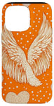 Coque pour iPhone 14 Pro Max Pois orange bohème avec ailes d'ange et cœur