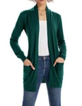 GRACE KARIN Mode Femme Cardigan Longe Pull Manches Longues Chaud avec Poches Manteau Tricot Elegante Automne Hiver M Vert Foncé Tricoté