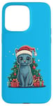 Coque pour iPhone 15 Pro Max Chat de Noël avec bonnet de Noël - Chat bleu russe