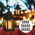 Relaxdays - Lanterne led, lot de 16, Chandelle avec effet flamme, pour extérieur, lanterne nostalgique, h 23 cm, noir