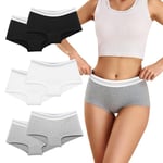 Desanlapi Culotte Femme en Coton Boxer de Sport Shorts Caleçon Femme Shorty sous-vêtements Extensible Hipster Stretch Slips Lot de 6 Noir Blanc Gris XL