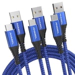 USB Typ C Kabel,[1M+1M+2M] QC 3.0 Schnelllade USB A zu C Kabel,Nylon geflochtenes C Kabel für Samsung Galaxy S21 S20 S10 Plus Note 10 LG Google Pixel Moto etc (Blau)