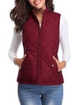 fuinloth Manteaux Sans Manches Femme, Léger Col Roulé Doudoune Zippé Veste Hiver Gilet Rouge Vin M