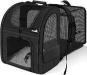 Pecute Sac Transport Chat Chiots Extensible Sac Dos pour Chien Petit Animal avec Matelas en Peluche Amovible, Filet Respirant, Spacieux, Pliable, pour Voyage en Train/Voiture/Restaurant