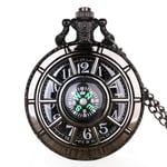 Montre de Poche, Boussole Design de Mode Vintage Montre de Poche Squelette Creux Noir Cadran Rond étoilé Antique Pendentif Horloge Cadeaux Hommes Femmes