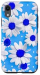 Coque pour iPhone XR Blue & White Daisy Polka Dots Floral Polka Dot Daisy Flowers