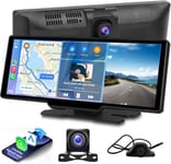 10,26 Pouces Autoradio sans Fil Apple Carplay avec Dashcam 2,5K,2X Caméra de Recul 1080P,Navigation GPS à Ecran Tactile Portable pour Camion RV avec Emetteur Bluetooth FM Airplay AUX