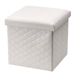 Baroni Home Pouf Cube de Rangement en Similicuir pour Salon avec Couvercle Ouvrable, Repose-Pieds Cubique pour Chambre, Tabouret de Rangement Pliant Rembourré, Blanc, 38x38x38 cm