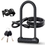 Heavy Duty Bike U Lock - Super Strong 12 Ton Shear, 20mm U Shape Lock Anti-Theft Silicone CoveredLock Keyhole with Sliding Cover 4ft Steel Cable with Mounting Bracket and 3 Keys (Long)