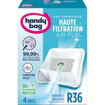 Handy Bag - Sacs aspirateur R36 x4sacs - Compatibles Moulinex, Rowenta - 99,99% des poussières retenues - Fermeture facile - Anti-allergène - 60% de matériaux recyclés, Blanc