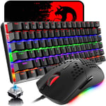 Mechanical Gaming Keyboard and Mouse, Rainbow LED Backlit USB Type C Wired Keyboard Anti-ghosting Keys+RGB 6400 DPI Lightweight Gaming Mouse Honeycomb Shell+ Mouse Pad for Computer/PC/Laptop/MAC