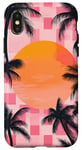 Coque pour iPhone X/XS Rose Art Déco Plage à Carreaux Coucher De Soleil Océan Whimsical Palm