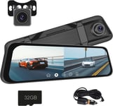 Dashcam Retroviseur Voitures,Ecran Tactile IPS LCD 9,66 Pouces Rétroviseur Voitures Dashcam Avant Arriere HDR 1080P,Vision Nocturne,Grand Angle,Aide au Stationnement,Caméra de Recul