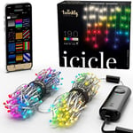 Twinkly Icicle 190 LED RGB+White, Outdoor and Indoor LED Curtain Lights, Smart Multicolor RGB and White Lights, Compatible with Alexa, Google Home, IP44, App Control, Transparent Wire, 5.5m