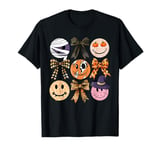 Coquette Bow Spooky Season Skeleton Witch Ghost Halloween T-Shirt