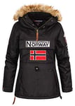 Geographical Norway, Parka Passe-tête pour Femme, Capuche avec Fourrure synthétique détachable, modèle Bridget, Noir, L,Taille 3